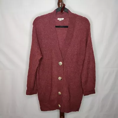 Garage Women's L Cardigan Sweater Maroon Heather V-neck Button Up Long Sleeves • $18.95