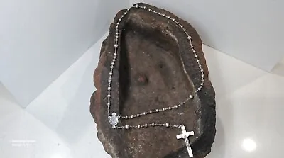 Vintage ΑΩ Solid Sterling Silver 925 Catholic Cross Prayer Rosary 13 7/8 L 12.4g • $50