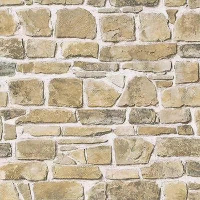 Rasch - Brick Stone Wall Effect - Natural  - Luxury Textured Wallpaper 265606 • £10.19