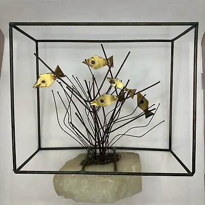 Vintage Metal Sculpture Fish Aquarium W/ Rock Base Mid Century Style 7.5” X 7.5” • $42.95