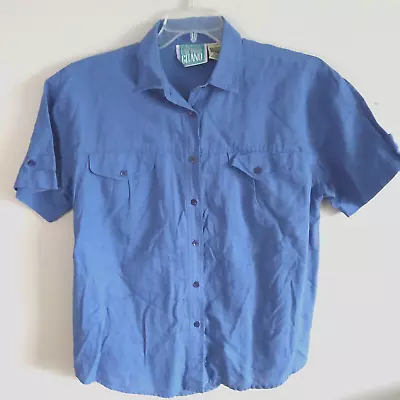 Emporio GITANO Womens Vintage Blouse Steel Blue Short Slv Button-up Shirt Size L • $10.95