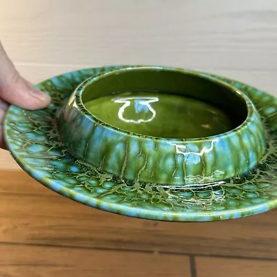 Mid Century ATOMIC Pottery Bowl Blue And Green Glaze Finish Freeman McFarlin 8” • $83.51