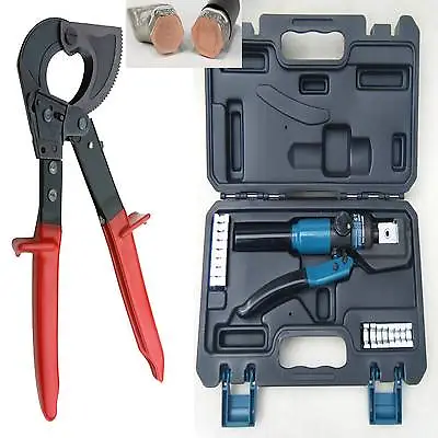 £95.99 • Buy 150²mm RATCHET CABLE CUTTER + HYDRAULIC 4-70mm CRIMPING ROPE TOOL KIT CRIMPERS  