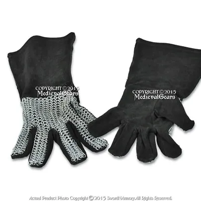 Large Size Leather Gloves Mitten With Chainmail Medieval Armour Costume LARP • $39.98