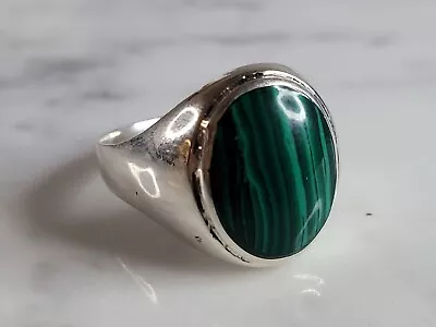 Mens Vintage Estate Sterling Silver Malachite Ring 6.4g E2798 • $75