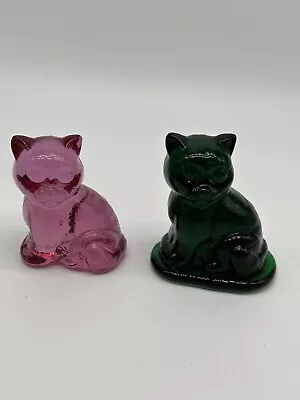 Vintage Viking Glass Cat Figurine Paperweight Pink And Dark Green • $29.99