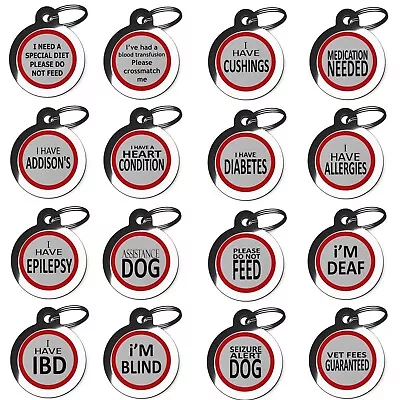 Medical Alert Pet ID Tags For Dogs Personalised Vet Dog Cat Disc For Collar • £8.99