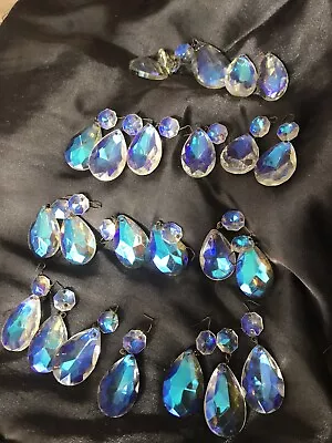 $65 • Buy 23 LOT AURORA BOREALIS CRYSTAL Glass Chandelier Beads Prisms Pendant Vintage 1.5