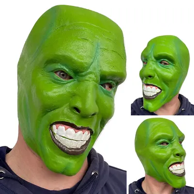 'The Mask' Green Latex Mask Jim Carrey Movie Fancy Dress Loki Halloween Accessor • £17.97