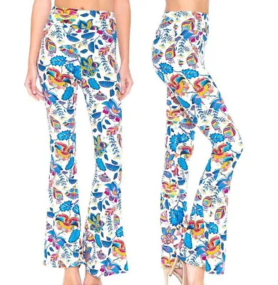 Women's Prints Flare Leg Pants Stretchy Knit High Waist Casual Lounge Yoga Bell • $8.50