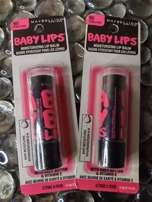 Lot Of 2 Maybelline Baby Lips Lip Balm # 95 STRIKE A ROSE NEW • $19.95