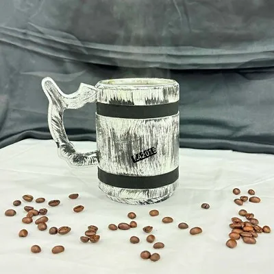 Handmade Wooden Barrel Beer Mug Black & White Color Cup Shaped Stainless Steel • $94.88