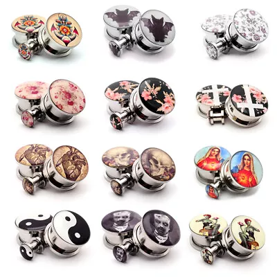 $12.99 • Buy Pair Of Screw On Picture Plugs Gauges Choose Style And Size 16g Thru 1 Inch