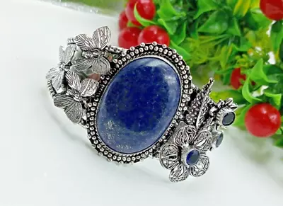 925 Sterling Silver Lapis Lazuli  & Topaz Gemstone Handmade Jewelry Bracelet • $19.43