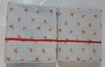 2 Pillowcases Blue& White Checked W/little Red Flowers.  Vintage Peter Pan... • $15