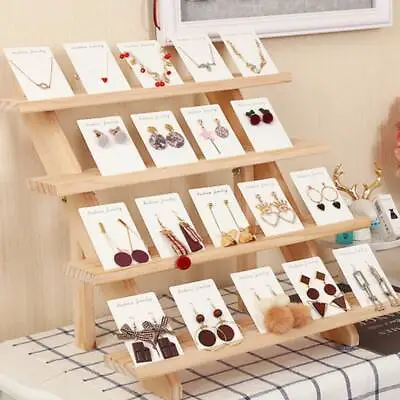 4 Tiers Wooden Earring Display Rack Jewelry Rings Shelf Watch Stand Holder AU • $24.99
