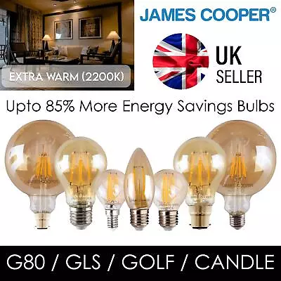 E14 E27 B22 LED Retro Vintage Extra Warm Amber Filament Edison Light Bulbs 240V • £12.59