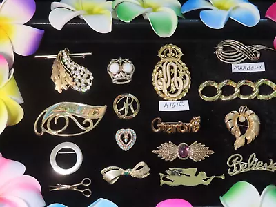 Vintage Costume Brooch Pins Jewelry Lot 16 Enamel GoldTone Marboux Patent #A1610 • $3.99