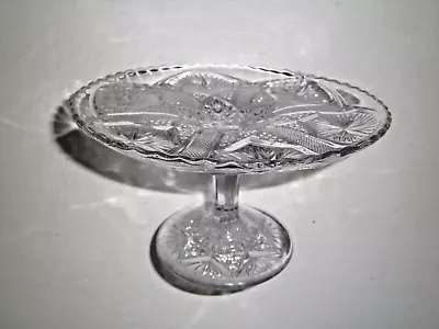 Vintage Pressed Glass Pedestal Cake Plate  8  Diameter X 4-7/8  | Scalloped Rim • $16.90