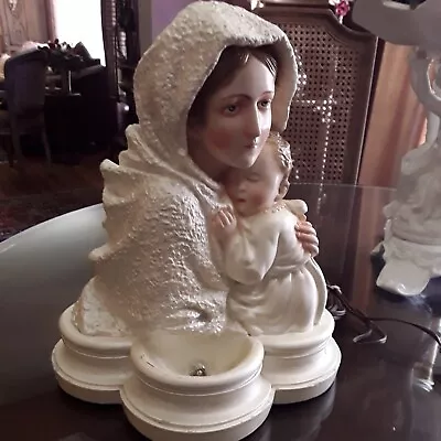 Vintage Madona And Child Chalkware Table Lamp Nightlight Mary And Baby Jesus • $75