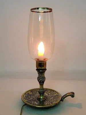 Vintage Brass Electric Victorian Revival Hurricane Candle Desk Mantel Lamp • $39.99