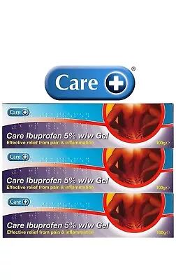 3 X Care Ibuprofn Gel 5% Pain Relief Anti-Inflammatory Backache & Sprains 100g • £12.99