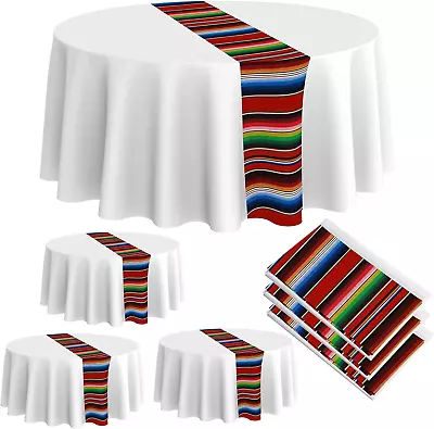 Mexican Round Tablecloth 84 Inch Mexican Striped Serape Tablecloth Fiesta Waterp • $18.97