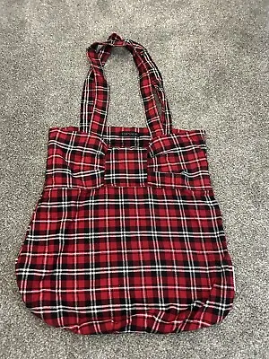 Topshop Red Tartan Shopper Tote  Bag Bow Front Detail • £5