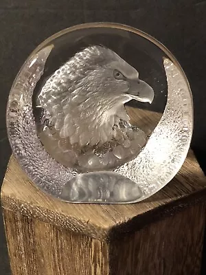 Mats Jonasson Lead Crystal Eagle Sweden Signed Etched Paperweight • $18.99