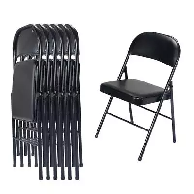 6-Pack Padded Seat & Back Portable Stacking Folding Chairs Black • $197.96