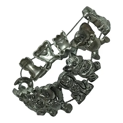 Vintage Charm Bracelet Kitty Cats Dogs Elephants Animal Slider Kitsch Jewelry • $12.96