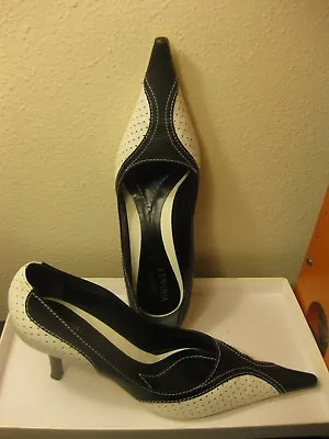 Authentic Versace Leather White/black Heels Shoes 8.5 M Made In Italy $546.00 • $129.99