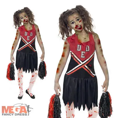 Zombie Cheerleader + Tights Girls Halloween Fancy Dress High School Costume Outf • £11.99