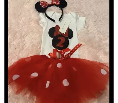 Dress Size 24 Months Baby New Minnie Mouse Dress Headband Red New Tutu Birthday • $12.99