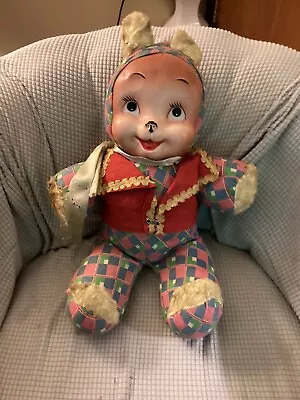 Vintage Plastic Face Doll Stuffed Cat -  Not Rubber Face • $25