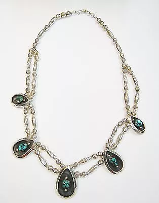 Vintage Southwest Sterling Silver & Turquoise Necklace 18 1/2  N567-f • $349.99