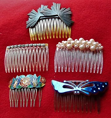 5 Antique & Vintage Hair Combs ~ Copper / Cloisonne /pearls / Rhinestones/ Etc. • $47.99