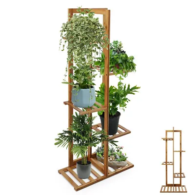 5 Tiers Bamboo Flower Pot Plant Stand Ladder Shelf Display Rack Indoor Outdoor • £19.99