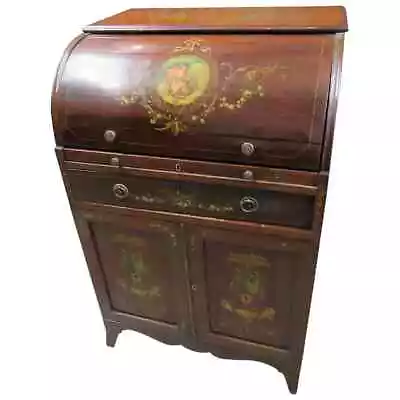 Adams Style Vernis Martin Paint Decorated Antique Cylinder Desk • $1436.40