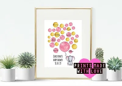 Elephant Baby Shower Guestbook  Thumbprint Fingerprint Alternative Balloons Pink • £5.95