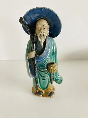 Authentic Antique Mudman CHINA Clay Figure Shekwan 5” Great Color 1890’s-1910’s • $26