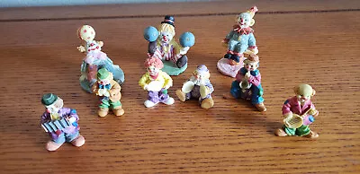 Clown Figurines Resin Mixed Porcelain Miniatures Musical Instruments 9 Piece Lot • $34.99