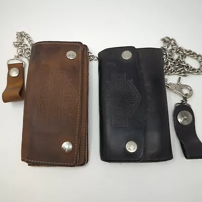 Lot Of 2 Vintage HARLEY-DAVIDSON Motorcycles Logo Leather Checkbook Wallet Chain • $24.95