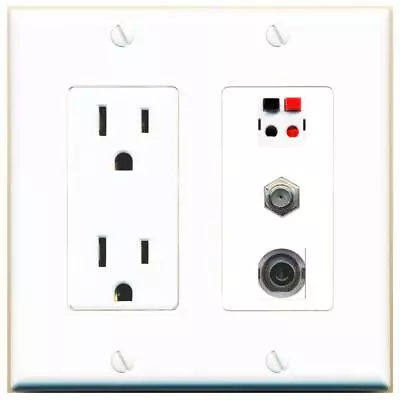 3 Port Power Outlet Cover Plug Jack UL 2 Gang 3-5MM COAX SPEAKER Wall Plate • $19.94