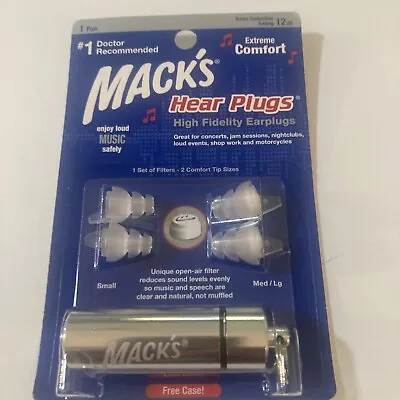 Mack’s Hear Plugs High Fidelity Ear Plugs 2 Sizes  With Free Carrying Case • $12.95