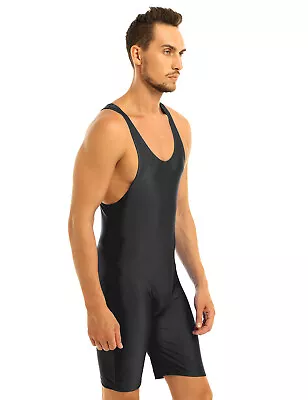 One-piece Men Sleeveless Wrestling Singlet Boxer Briefs Tight Bodysuit Underwear • £5.21