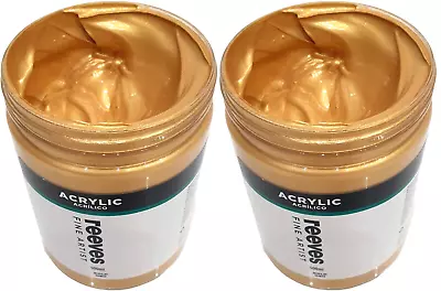 Reeves Gold Metallic Acrylic Paint Large 2 X 500ml Tubs (1 Litre Bulk Buy) • £14.99