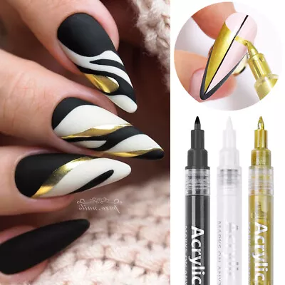 $2.08 • Buy Nail Art Graffiti Pen Black Gold UV Gel Polish Design Dot Painting Liner Flower