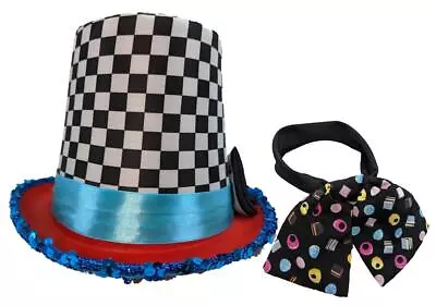 Adults Mad Hatter Top Hat & Cravat Wonderland Fancy Dress Costume Accessory  • £15.95