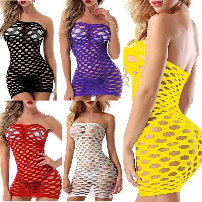 Sexy Women Fishnet Lingerie Sleepwear One Size One Piece Babydoll Mini Dress US • $7.46